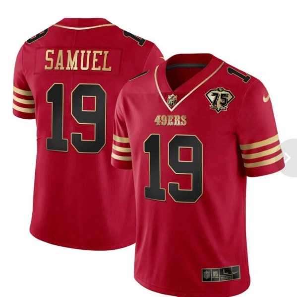 Mens San Francisco 49ers #19 Deebo Samuel Red With 75th Anniversary Patch Stitched Football Jersey Dzhi->san francisco 49ers->NFL Jersey